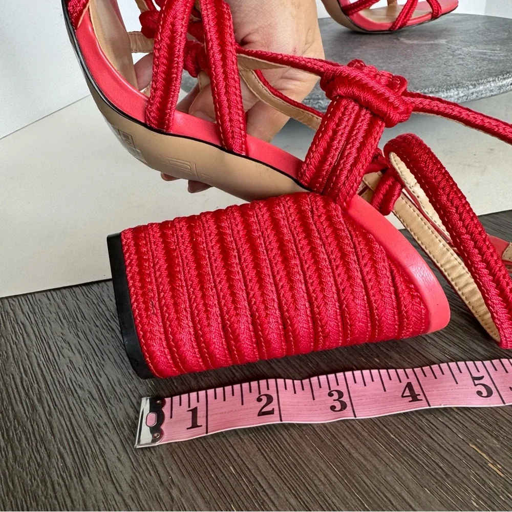 CAbi Red Tiptoe Tope Sandals Block Heels 9